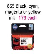 HP 655 Black, Cyan, Magenta or Yellow Ink Each