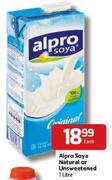 Alpro Soya Natural or Unsweetened - 1Ltr Each