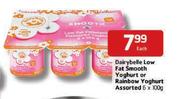 Dairybelle Low Fat Smooth Yoghurt Or Rainbow Yoghurt Assorted-6x100g Each