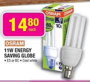 Osram 11W Energy Saving Globe ES Or BC Cool White-Each