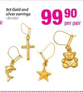 9ct Gold And Silver Earring Banded-Per Pair