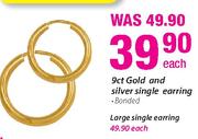 9ct Gold And Silver Single Earring Banded Each