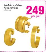 9ct Gold And Silver Hoop Earring Banded-Per Pair