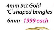 9ct Gold 'C' Shaped Bangles-6mm Each