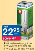 Philips Genie Energy Saver 11W WW E27/11W CDL B22/11W CDL E27 Or 11W WW B22-Each