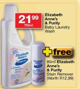 Elizabeth Anne's & Purity Baby Laundry Wash 750ml+ Free 80ml Elizabeth Anne's & Purity Stain Remover