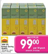 Radiant 14W CFL Energy Saving Globes-10's Pack