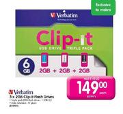 Verbatim Clip-it Flash Drives-3 x 2GB