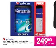 Verbatim 100 Pack CD-R with Free Sleeves