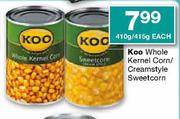 Koo Whole Kernel Corn/Creamstyle Sweetcorn-410g/415g each