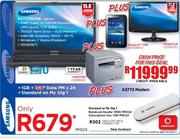 Samsung Notebook (RNP300) + Samsung LED Monitor-21.5" + Samsung Galaxy Tab + Printer + K3772 Modem