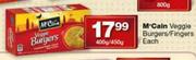 Mcain Veggie Burgers/Fingers-400g/450g Each