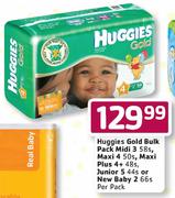 Huggies Gold Bulk Pack Maxi Plus 4+-48's Or New baby 2-66's-Each