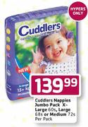 Cuddlers Nappies Jumbo Pack X-Large-60's, Large-68's Or Medium-72's-Per Pack