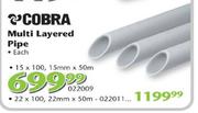 Cobra Multi Layered Pipe 22 x 100,22mm x 50m-Each