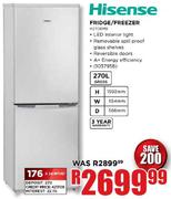 Hisense Fridge/Freezer-270ltr