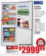 KIC Metallic Finish Fridge/Freezer-309ltr