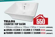 Aruba Counter Top Basin-455mm x 455mm x170mm