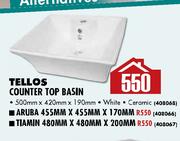 Tellos Counter Top Basin-500mm x 420mm x190mm