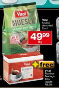 Vital Muesli Assorted Each-1kg + Free Vitak Rooibos Teabags-40's