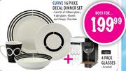 Curve 16 Piece Decal Dinner Set + Simple Choice 4 Pack Glasses
