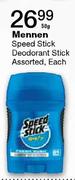 Mennen Speed Stick Deodrant Stick Assorted-50g Each