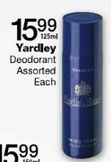 Yardley Deodrant Assorted-125ml Each