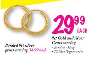 Bonded Gold and Silver Gents Earring-9ct Each