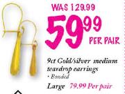  Gold/Silver Medium Teardrop Earrings-9ct Per Pair