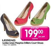 Legend Ladies Linen Peeptoe Stilleto Court Shoes (Sizes: 3-8)-per pair