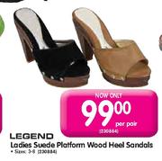Legend Ladies Suede Platform Wood Heel Sandals (Sizes: 3-8)-per pair