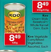  Koo Vegetable Curry/Mixed Vegetables Assorted-420g Each  