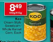 Koo Cream Style Sweetcorn/Whole Kernel Corn-410/415g Each