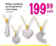 Glitter Pendants On 9ct Gold And Silver Chain Each