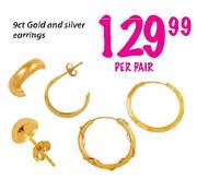 9ct Gold And Silver Earrings-Per Pair