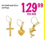 9ct Gold And Silver Earrings-Per Pair