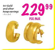 9ct Gold And Silver Hoop Earrings-Per Pair