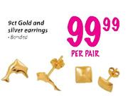 9ct Gold And Silver Earrings-Per Pair