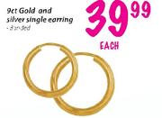9ct Gold And Silver Single Earrings-Each