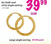 9ct Gold And Silver Large Single Earrings-Each