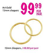 9ct Gold 15mm Sleepers-Per Pair