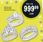 Sterling Silver Trip Sets With Diamond And Topaz Each