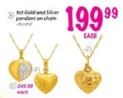 9ct Gold And Silver Pendant On Chain Each