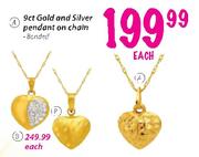 9ct Gold And Silver Pendant On Chain Each