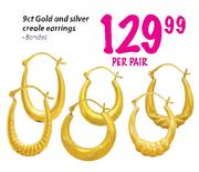 9ct Gold And Silver Creole Earrings-Per Pair