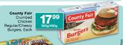 County Fair Crumbed Chicken Regular/Cheezy Burgers-300g/400g Each