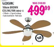 Logik Brown Ceiling Fan(MB42-5)-106cm