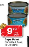 Cape Point Shredded Tuna In Oil/Brine-170g Each