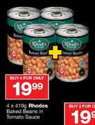 Rhodes Baked Beans in Tomato Sauce-4 x 410gm