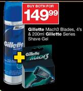Gillette Mach3 Blades-4's & Gillette Series Shave Gel-200ml